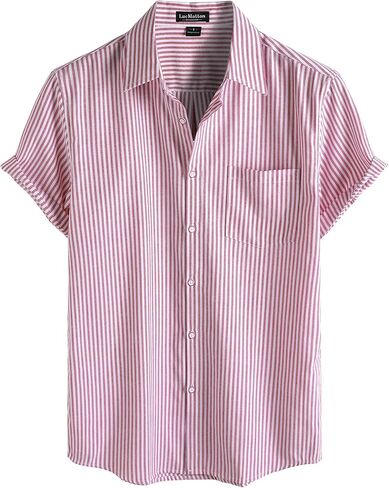 LucMatton Men's Nautical Striped Short Sleeve Button Down Shirts Casual Summer Beach Vacation Regular Fit with Pocket in Saudi Arabia