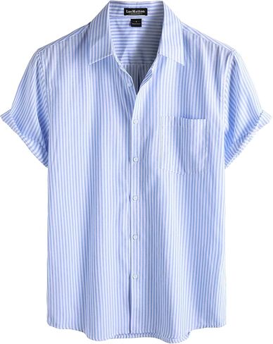 LucMatton Men's Nautical Striped Short Sleeve Button Down Shirts Casual Summer Beach Vacation Regular Fit with Pocket in Saudi Arabia