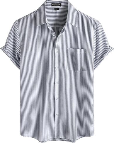 LucMatton Men's Nautical Striped Short Sleeve Button Down Shirts Casual Summer Beach Vacation Regular Fit with Pocket in Saudi Arabia
