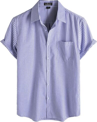 LucMatton Men's Nautical Striped Short Sleeve Button Down Shirts Casual Summer Beach Vacation Regular Fit with Pocket in Saudi Arabia