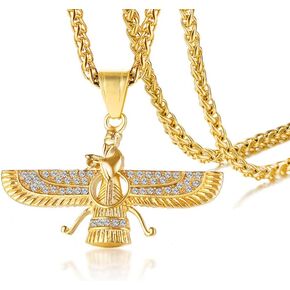 Hisatan Men's Farvahar Ahura Mazda Zoroastrian Persian Achaemenian Pendant Stainless Steel Iran Symbol Gift