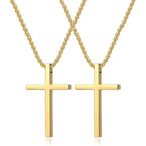 cross necklace for Mens and womens gold silver black stainless steel silver Cross Pendant Necklace Simple Cute Necklaces for men and Women Gold Jewelry 16-18-20-22-24-30 inches