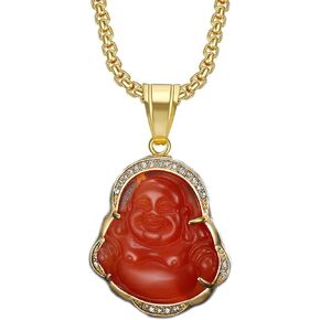 AILUOR Lucky Laughing Buddha Necklaces, Good Luck Necklace Buddha Pendant Green Jade Buddha Necklace Iced Out Bling Cubic Zirconia 18K Gold Plated Chain Dainty Amulet Necklace Jewelry Gift