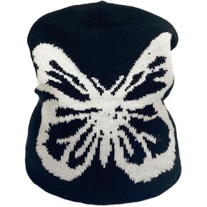 Women Butterfly Printing Beanie Hat Y2K Wireless Winter Knit Skull Cap Graphic Warm Knitted Cap
