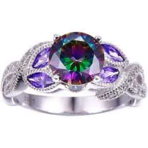 Awmnjtmgpw 925 Sterling Silver Rainbow Topaz Ring Women's Engagement Ring Princess Cut Diamond Ring Colorful Diamond Ring Size 6-10