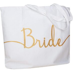 ELEGANTPARK Bridesmaid Gifts Set of 2 Bridesmaid Bags Wedding Party Bachelorette Gifts Bridesmaid Tote Bag Jumbo with Interior Pocket Gold Glitter White 100% Cotton