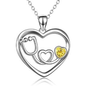 YFN Sterling Silver Stethoscope Necklace Heart Nursing Themed Jewelry Gift for Nurse Doctor
