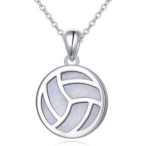 Opal Volleyball Necklace for Teen Girls 925 Sterling Silver Volleyball Pendant Necklaces I Love Volleyball Jewelry Gifts for Women Teen Girls Player