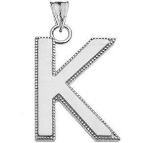 Elegant Sterling Silver Personalized Milgrain Initial A-Z Charm Pendant in Satin Finish