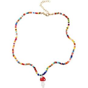 الملونة مطرز الفطر شكل قلادة قلادة الخرز البذور اليدوية الحلو الفطر الطازج Y قلادة الإبداعية بوهيميا مجوهرات العطلة للنساء الفتيات المراهقات in Kuwait