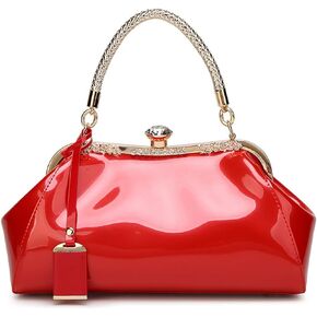Glossy Patent Leather Handbag for Women Top Handle Tote Bag Evening Shoulder Bag Wedding Satchel Retro Purse
