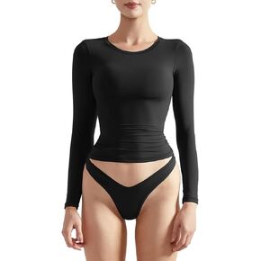Women Basic Slim Fit Long Sleeve T Shirts Crew Neck Tight Crop Top Y2K Tee Shirt Workout Yoga Blouses Tops