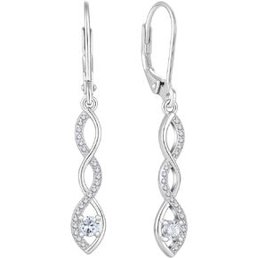 EJARY Infinity Dangle Drop Earrings for Women 925 Sterling Silver CZ Birthstone Earrings Leverback Lightweight Earrings