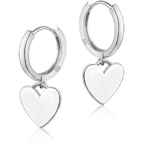 925 Sterling Silver Heart Dangle Earrings for Women Girls Silver Dangle Leverback Earrings Hypoallergenic Love Heart Dangle Drop Earrings for Jewelry Gifts