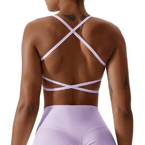 Workout Sports Bras for Women Padded Backless Low Impact Fitness Yoga Bra Criss-Cross Strappy Cropped Tank Top