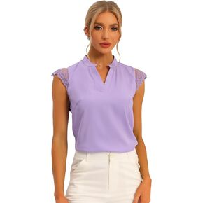Allegra K Work Top for Women's Office Lace Cap Sleeve Basic Shirt Blouse