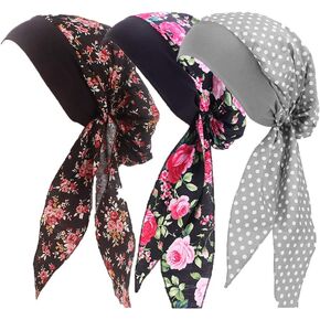 ايفر فيري قبعة نوم قطنية للنساء بطبعة زهور للعلاج الكيميائي، قبعة توربان قبعة لف الشعر, عبوة من 3 ألوان - c1, One Size in Kuwait