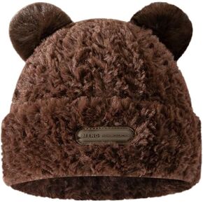 Y2K Beanie Hat for Women Furry Beanie Hats Slouchy Faux Fur Bear Ear Beanie Winter Hat Warm Soft Trendy Beanies Cap