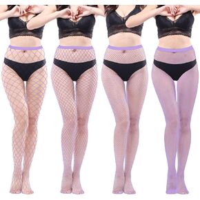 Womens Plus Size High Waist Tights Fishnet Stockings Thigh High Pantyhose for Women 4 pieces