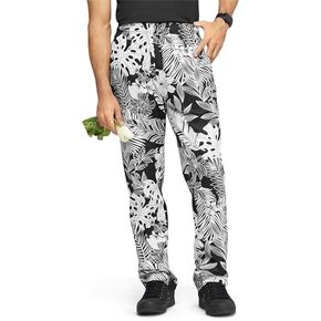 Men's Jungle Paradise Print Chef Pant (XS-3X) | Traditional Baggy Fit, 100% Cotton, Elastic Waist