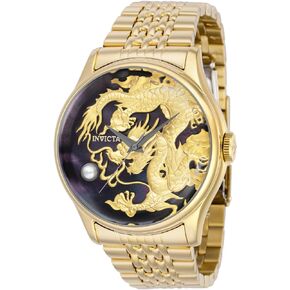 Invicta Men's 46mm Vintage Dragon NH35A Automatic Black MOP Golden Dragon Embossed Dial Gold Tone Stainless Steel Watch (Model: 39857)