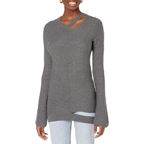 Cable Stitch Women's Long-Sleeve Cutout Sweater – Long Bell Sleeve Lightweight Knitted Pullover Top