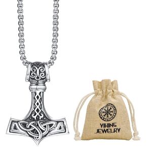 MEALGUET Viking Necklace for Men : Stainless Steel Solid Cool Norse Celtic Knots Compass Viking Horn Pendant Necklace, Amulet Jewelry with Viking Gift Bag for Men