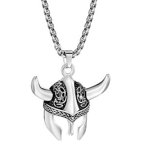 MEALGUET Viking Necklace for Men : Stainless Steel Solid Cool Norse Celtic Knots Compass Viking Horn Pendant Necklace, Amulet Jewelry with Viking Gift Bag for Men