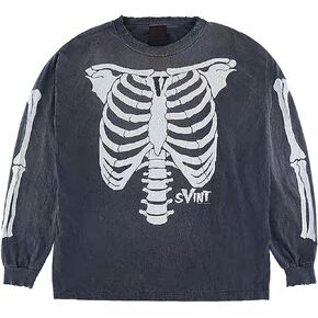 Arnodefrance Men Saint Skeleton Graphic Sweatshirt Y2K بلوزات قطنية كبيرة الحجم بلوفر in Kuwait