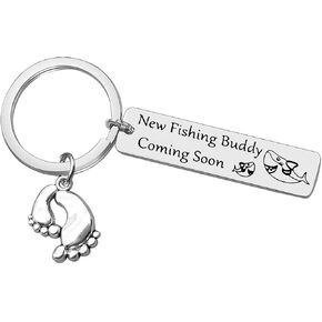 New Dad Gifts Daddy to Be Keychain Pregnancy Announcement Gifts for New Father Fishing Buddy Coming Soon Keyring First Time Dad Gifts Christmas Birthday Gifts, Silver, S in Kuwait
