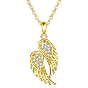 18K Gold Plated Angel Wings Necklace Wing Pendant Amulet Angel Jewelry for Women Girls(16 inches)