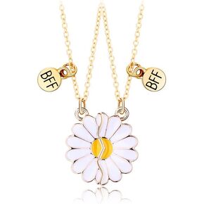 2Pcs Half Sunflower Pendant Necklace Set for Girl Women Friend Teen Long Distance Matching Adjustable Link Chain BFF Necklace Friendship Jewelry Birthday Gift