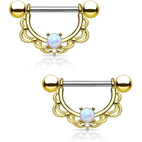 حلقة FIFTH CUE أوبال مركزية Filigree Drop 316L من الفولاذ الجراحي للحلمة (تباع كزوج)
