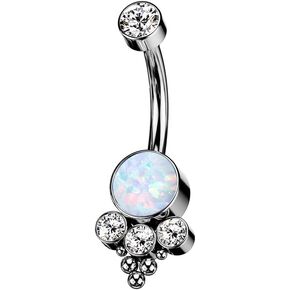 Pierced Owl 14GA G23 Implant Grade Titanium Synthetic Opal with Ball Clusters Internally Threaded Belly Button Ring
