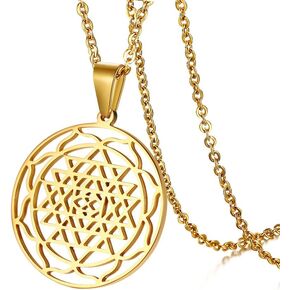 Stainless Steel Hinduism Symbol Sri Yantra Chakra Amulet Talisman Pendant Necklace, Meditation Jewelry