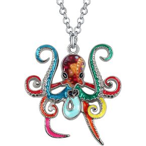 Cute Enamel Alloy Ocean Animals Necklace for Women Girls Octopus Shark Dolphin Whale Jellyfish Seahorse Pendant Jewelry for Gifts Accessories