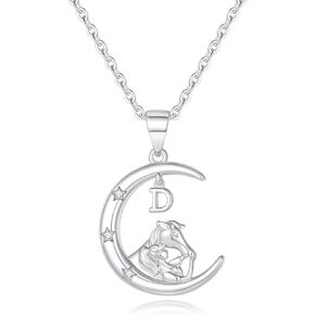Horse Gifts for Girls, White/Rose Gold Plated CZ Horse Initial Necklace for Kids Jewelry for Girls Horse Necklace for Women Horse Jewelry Horse Pendant Letter Necklace Horse Necklaces for Girls