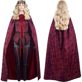 Wanda Maximoff Cosplay Costume for Women, 7PCS Scarlet Witch Pant Suit Cloak Headpiece for Halloween Party Outfits