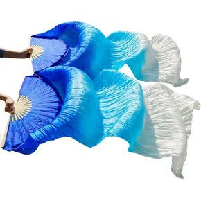 Women Belly Dance Fan Veil Hand Made Blue Turquoise White 3 Sizes (1.8 m)