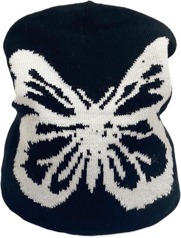 Women Butterfly Printing Beanie Hat Y2K Wireless Winter Knit Skull Cap Graphic Warm Knitted Cap in Saudi Arabia