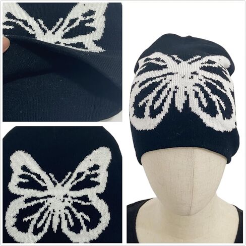 Women Butterfly Printing Beanie Hat Y2K Wireless Winter Knit Skull Cap Graphic Warm Knitted Cap in Saudi Arabia