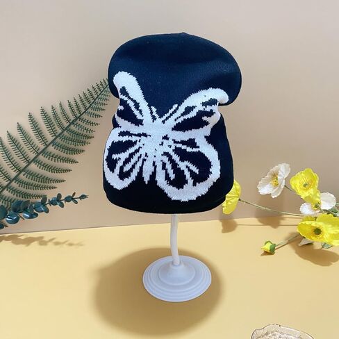 Women Butterfly Printing Beanie Hat Y2K Wireless Winter Knit Skull Cap Graphic Warm Knitted Cap in Saudi Arabia