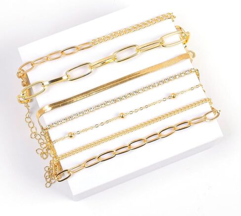 مجموعة اساور سلسلة ذهبية بوهو مكونة من 5 قطع قابلة للتكديس ومفتوحة قابلة للتعديل، اساور سلسلة انيقة متعددة الطبقات، مجموعات مجوهرات ذهبية للنساء والفتيات in Kuwait