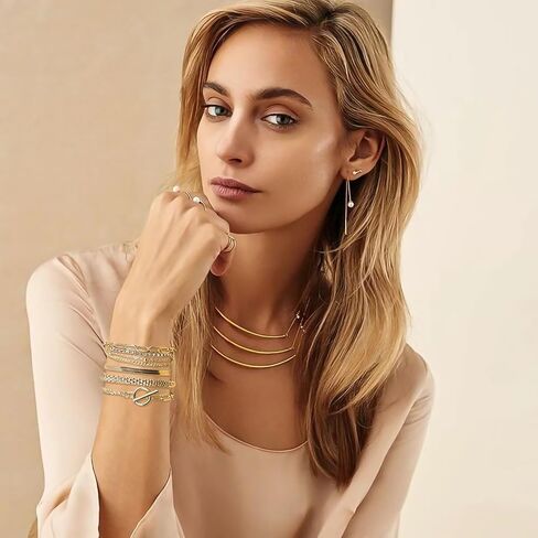 مجموعة اساور سلسلة ذهبية بوهو مكونة من 5 قطع قابلة للتكديس ومفتوحة قابلة للتعديل، اساور سلسلة انيقة متعددة الطبقات، مجموعات مجوهرات ذهبية للنساء والفتيات in Kuwait