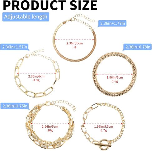 مجموعة اساور سلسلة ذهبية بوهو مكونة من 5 قطع قابلة للتكديس ومفتوحة قابلة للتعديل، اساور سلسلة انيقة متعددة الطبقات، مجموعات مجوهرات ذهبية للنساء والفتيات in Kuwait