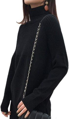 Sweaters Womens Loose Jumpers Merino Wool Knit Split Thick Turtleneck Pullover Long Sleeve Winter Tops in Saudi Arabia