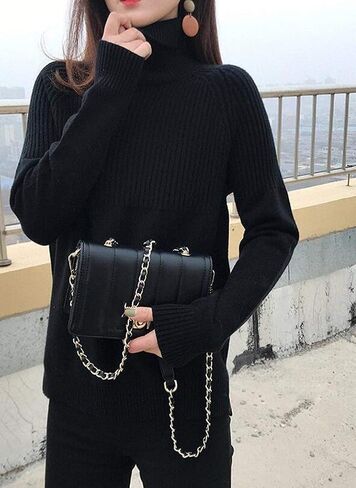 Sweaters Womens Loose Jumpers Merino Wool Knit Split Thick Turtleneck Pullover Long Sleeve Winter Tops in Saudi Arabia