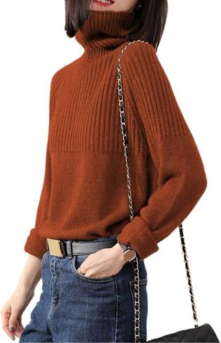 Sweaters Womens Loose Jumpers Merino Wool Knit Split Thick Turtleneck Pullover Long Sleeve Winter Tops in Saudi Arabia