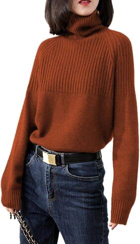 Sweaters Womens Loose Jumpers Merino Wool Knit Split Thick Turtleneck Pullover Long Sleeve Winter Tops in Saudi Arabia