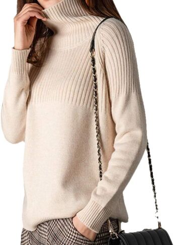 Sweaters Womens Loose Jumpers Merino Wool Knit Split Thick Turtleneck Pullover Long Sleeve Winter Tops in Saudi Arabia